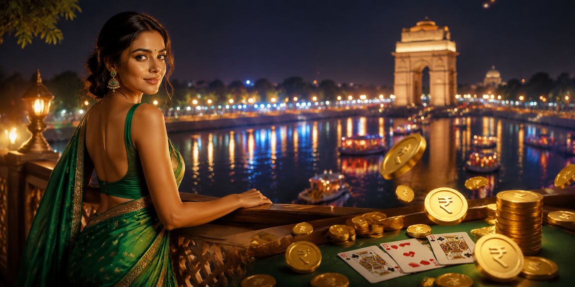 Delhi India Gate with players enjoying rummy